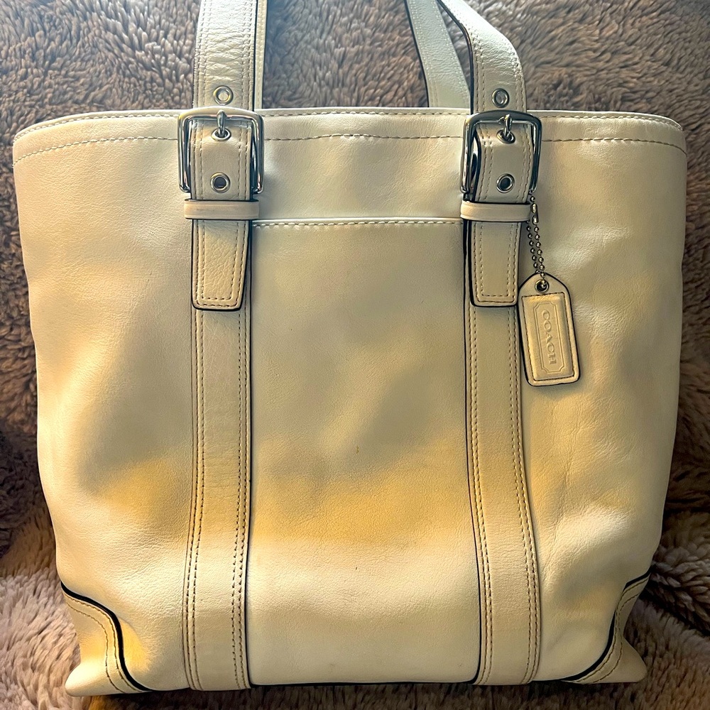 White Leather Coach Tote